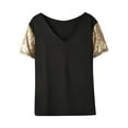 thumbnail image 6 of YYDGH Women's Sequin Short Sleeve Tee V Neck T Shirts Glitter Sparkles Loose Blouse Tops Black XL, 6 of 9