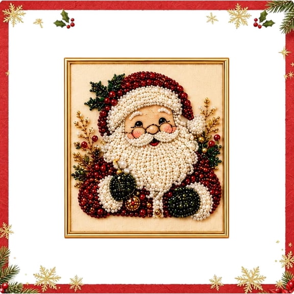 Christmas Pearl Art Kit – 3D Diamond Painting with Frame, Festive Craft for Women & Beginners, Creates Stunning Wall Art (Santa)