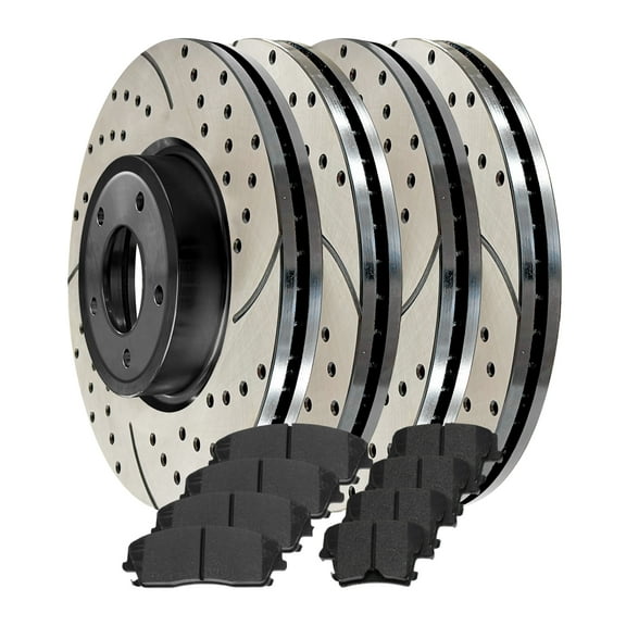 AutoShack Front & Rear Drilled & Slotted Brake Rotors Ceramic Brake Pads | Replacement for 2015-2018 Dodge Challenger 2016 2023 Chrysler 300 V6 AWD RWD | E-Coated | 12-PC Brake Kit | ShadowGuard