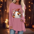 thumbnail image 2 of Womens Fall Halloween Shirt Women's Halloween Graphic Print Long Sleeve Top for Everyday Casual Round Neck Comfortably Soft Women’s T Shirt Pink S, 2 of 4
