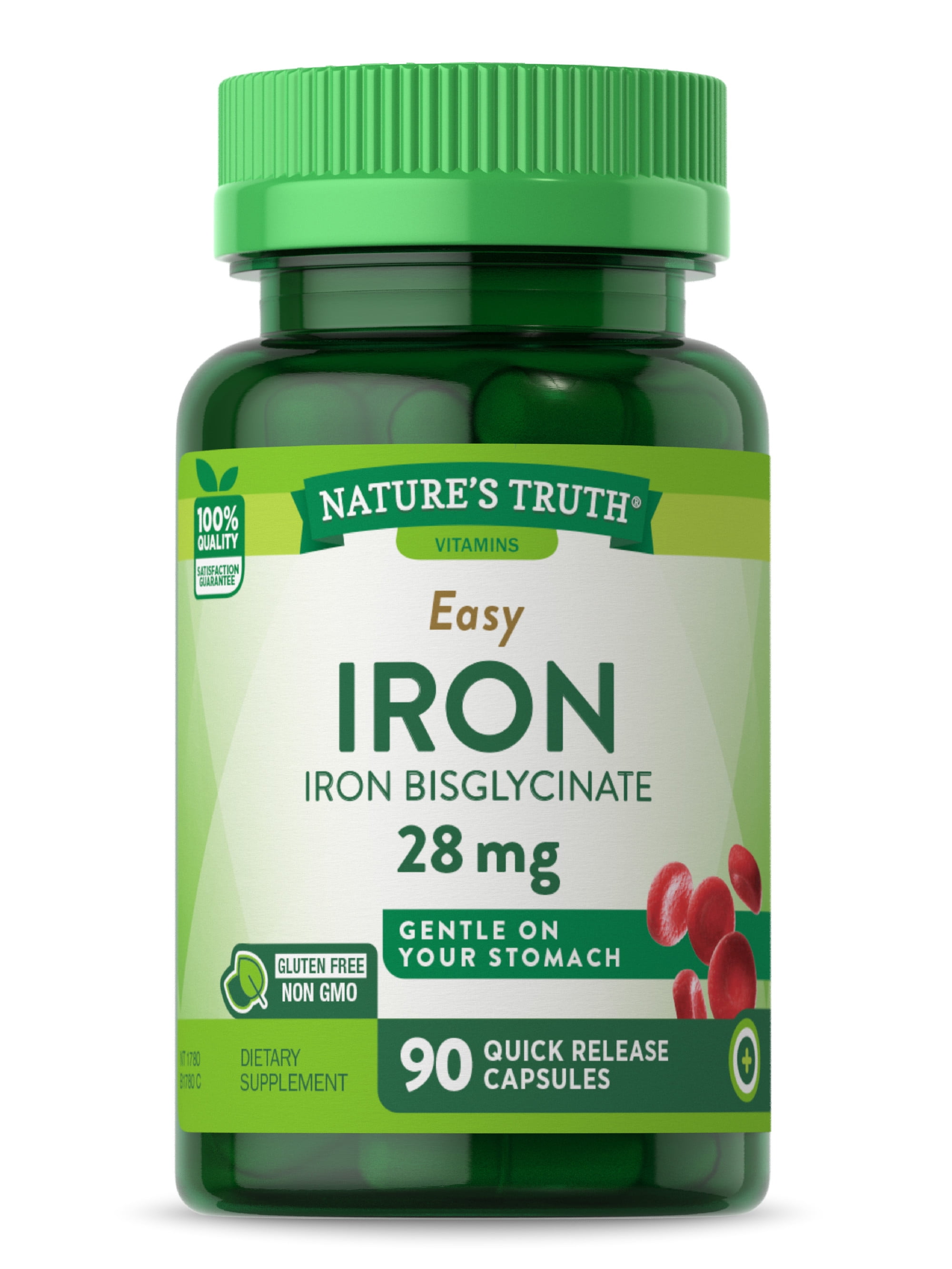 Easy Iron Supplement 28 mg 90 Capsules Iron Bisglycinate NonGMO