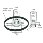 BIBABLYKE 2PCS Set 2GT Aluminum Timing Pulley 20&36 Teeth 6.35mm Bore Synchronous Wheel with 2PCS Length 200mm Width 6mm Belt