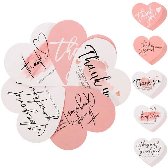 150pcs Coated Paper Thank You Labels for Bridal Shower, Valentine Heart Tags, Wedding Favor Cards, Small Business Packaging