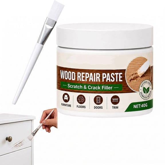 Wood Furniture Repair Paste in White, Restores Scratches and Scuffs on Tables, Cabinets, and Floors, Includes Application Tool