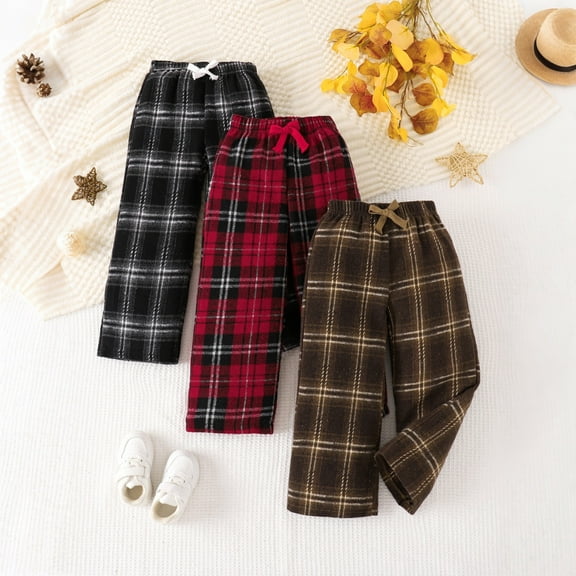 Sentuca 3PC Boys Pants Baggy Straigh Leg Plaid Pants Elastic Waist for Toddler Clothes