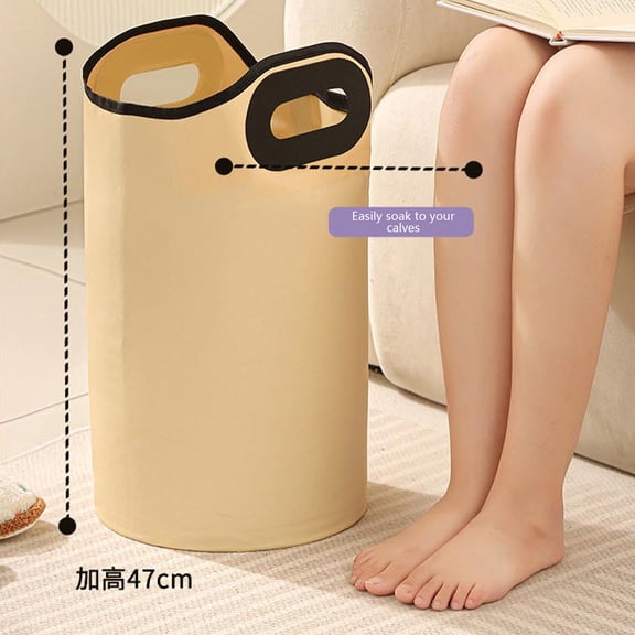 Portable Foot Soaking Bucket | Large Capacity Foldable Foot Bath Tub with Drainage, Heat Preservation, Reinforced Bottom & Hand Grips for Home Travel Spa - Beige