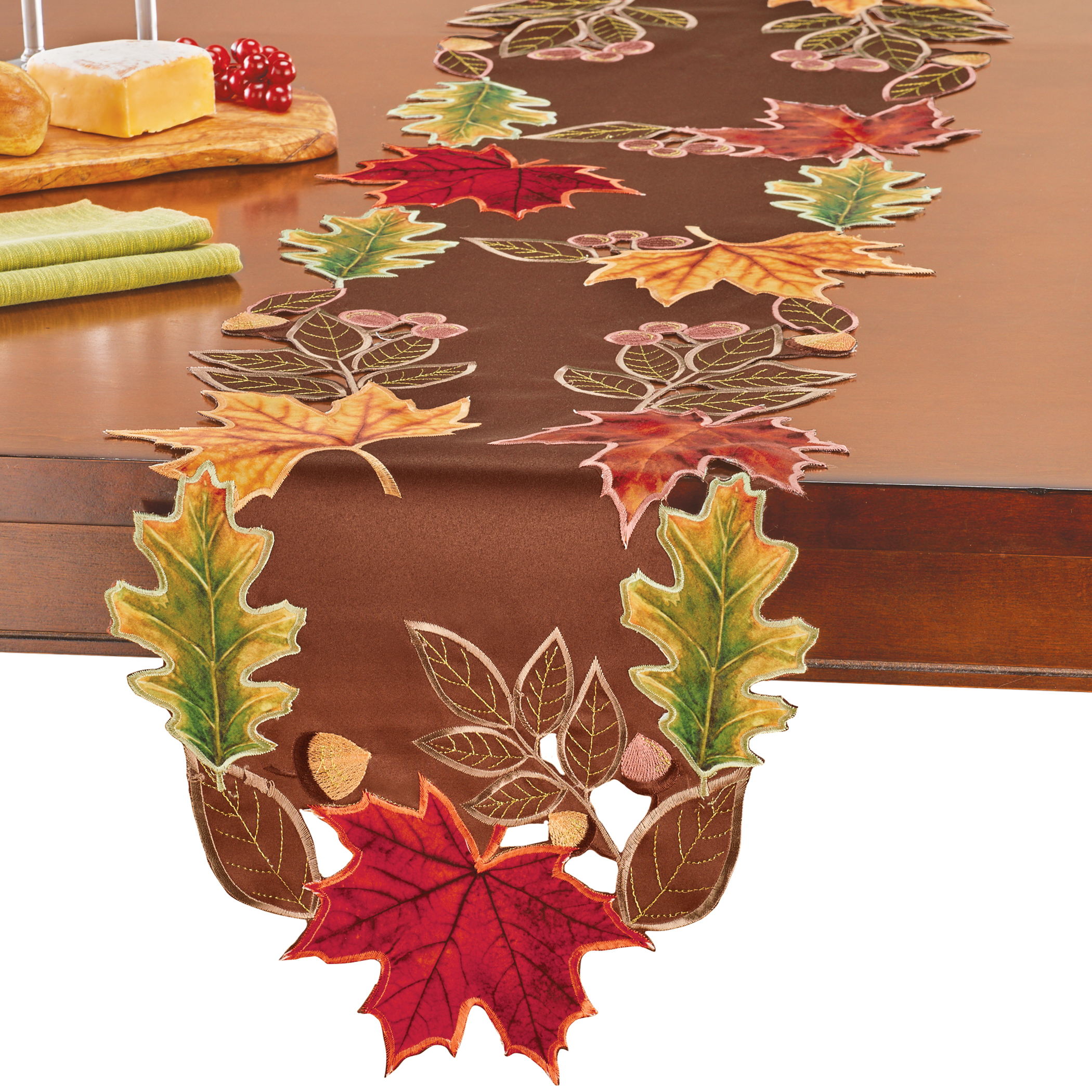 Collections Etc Embroidered Colorful Fall Leaves Table Linens
