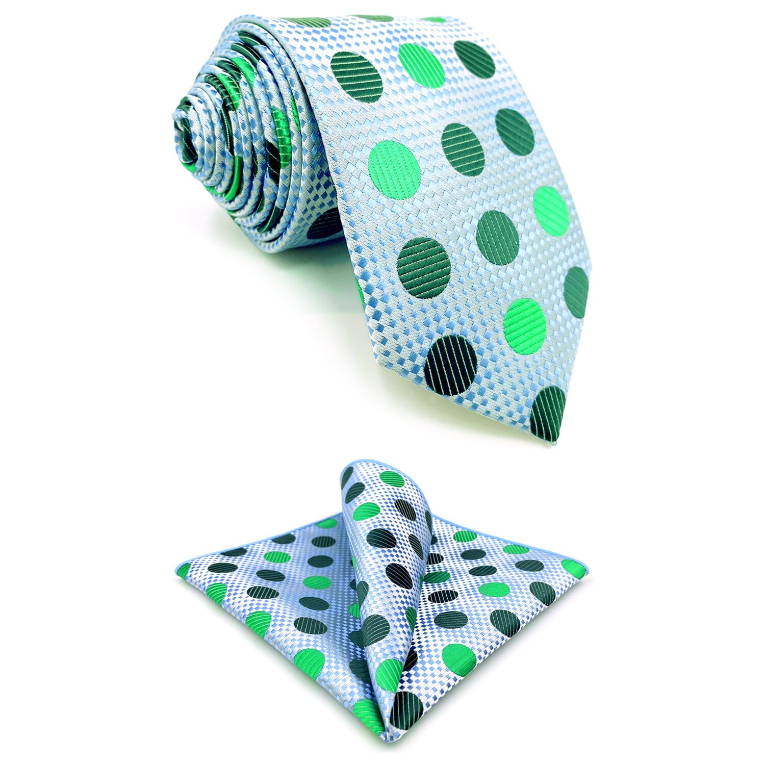 Neckties for Men Polka Dots Emerald Green Silver Blue Tie Set with