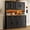 Black-72"H x 59.6"W, variant on 71" Tall Kitchen Pantry Cabinet with 6 Doors Shelves & Led Lights & Charge Station, 47" Wide Freestanding Farmhouse Cupboard with 2 Drawer,6 Doors Storage,Adjustable Shelves,Open Countertop, Black