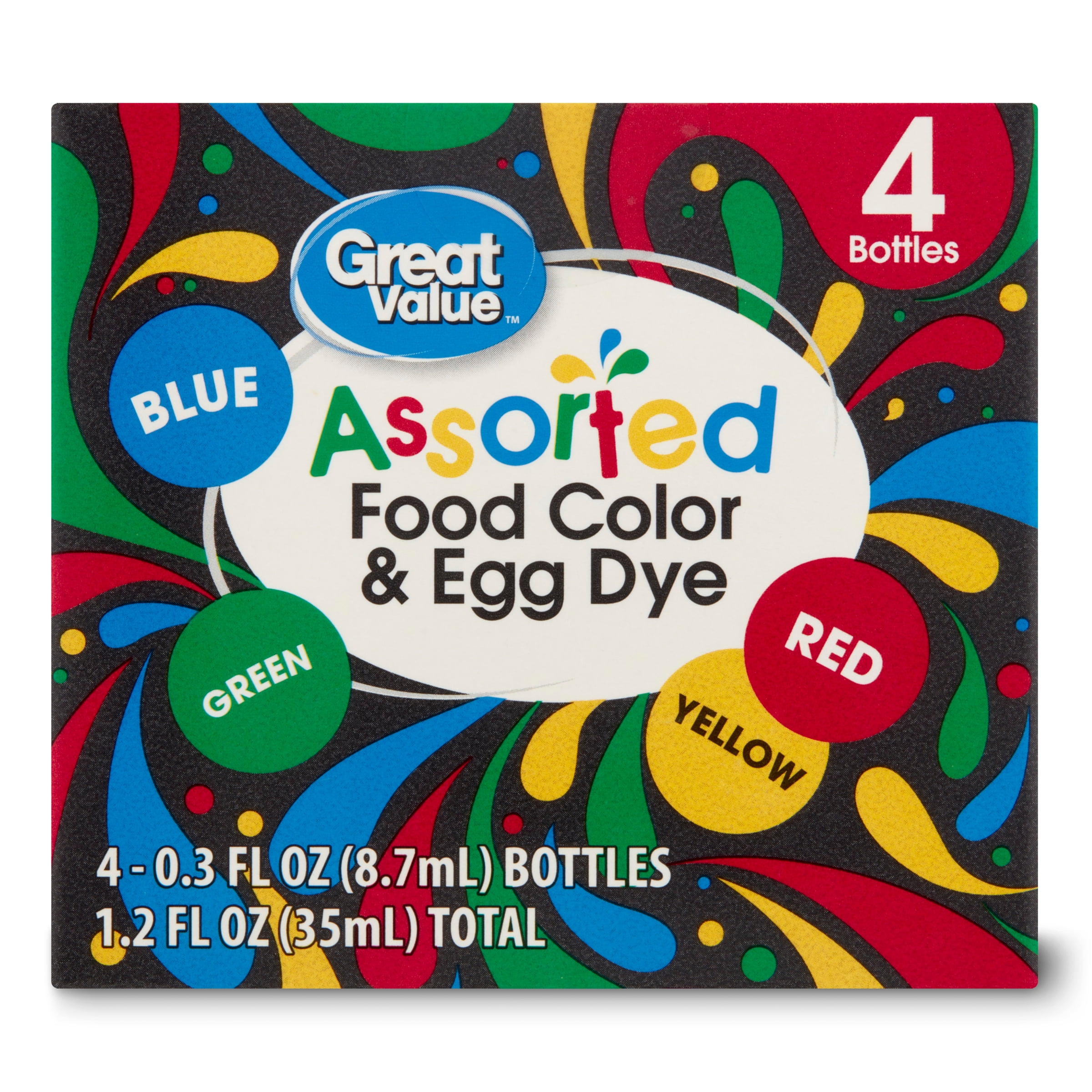 Great Value Assorted Food Color & Egg Dye, 0.3 fl oz, 4 Ct - Walmart.com