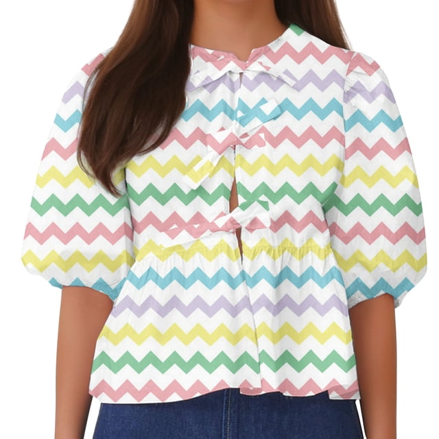 Camisetas de Manga Corta para las Mujeres Lanterna Manga Corbata Plisado Cuello Redondo, Casual Recortado Camiseta Top para Gimnasio Y Diario