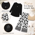 thumbnail image 5 of VDJ Womens 2 Piece Matching Set 3/4 Lengeh Sleeve Solid Top Printed Elastic Waist Wide Leg Pants Lounge Sets Outfits, 5 of 10