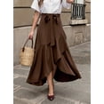 thumbnail image 2 of OYYN Women's A-Line Asymmetrical Ruffle Hem Tie Waist Maxi Skirt, 2 of 6