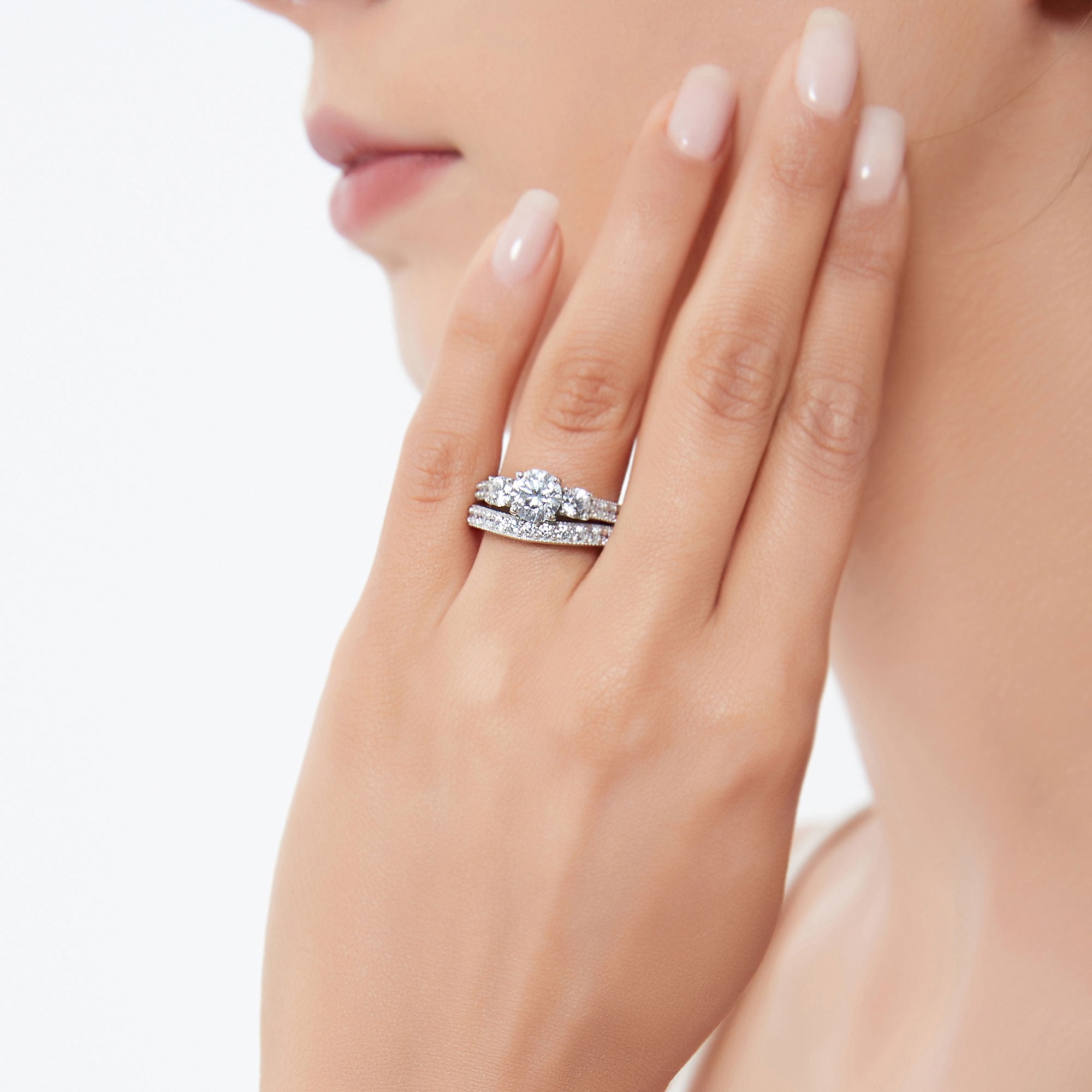 BERRICLE Sterling Silver 3-Stone Wedding Engagement Rings 1.25 Carat Round Cut Cubic Zirconia CZ Ring Set for Women, Rhodium Plated Size 8.5