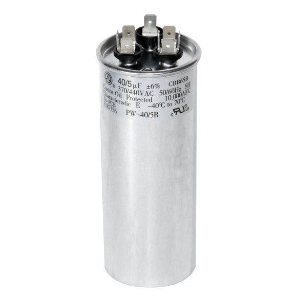 PowerWell 40 + 5 MFD uf 370 VAC or 440 Volt Dual Run Round Capacitor PW-40/5/R for Condenser Straight Cool or Heat Pump Air Conditioner 40/5 Micro Farad