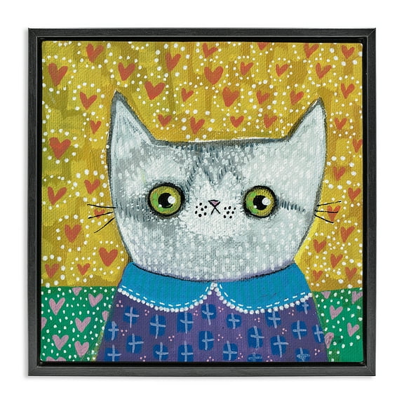 Stupell Industries Kitten with Fun Patterns Animals & Insects Painting Black Floater Framed Canvas Art Print Wall Art, 18 x 18