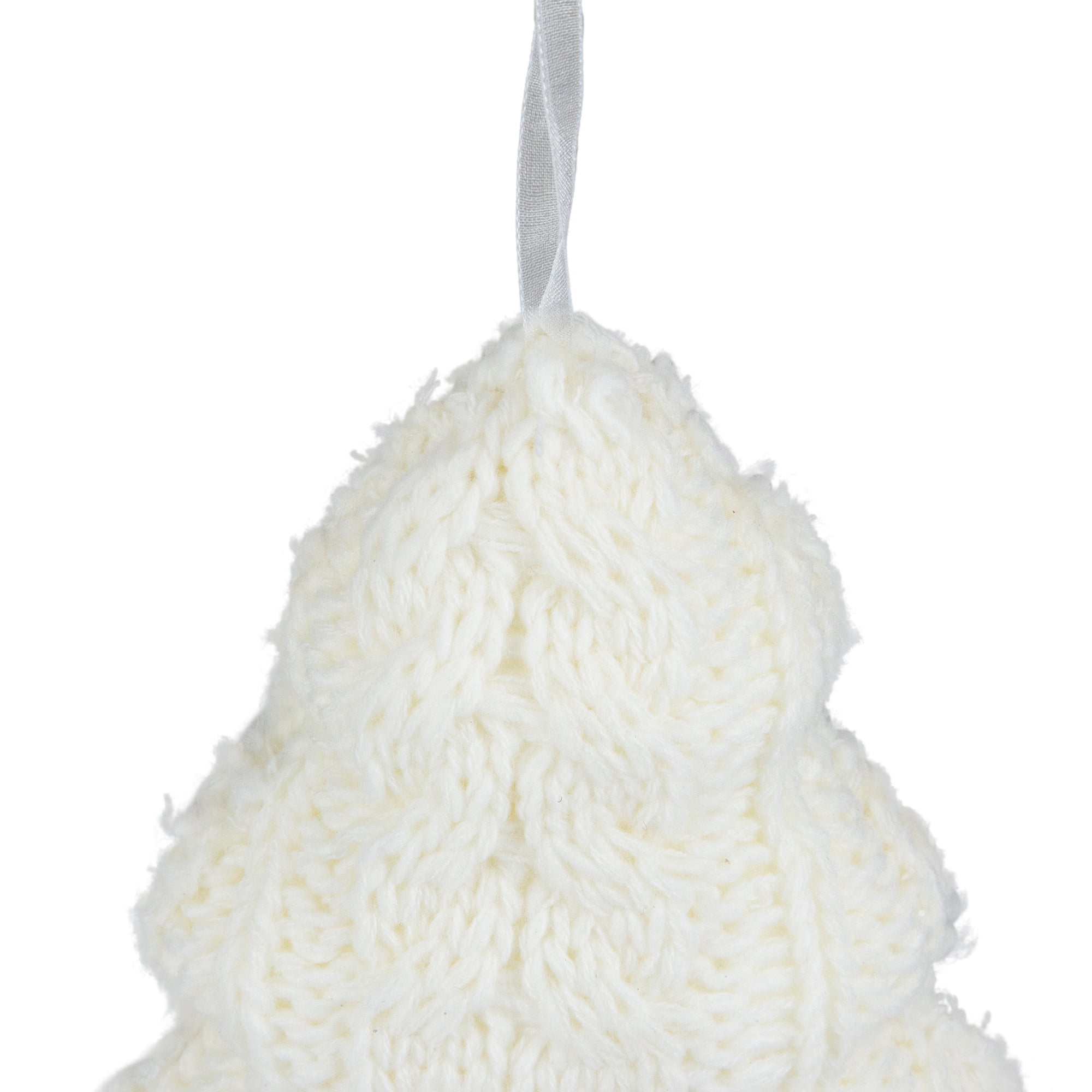 Northlight Ivory Plastic Cream Cable Knit Christmas Tree Shaped Plush Ornament, 6"