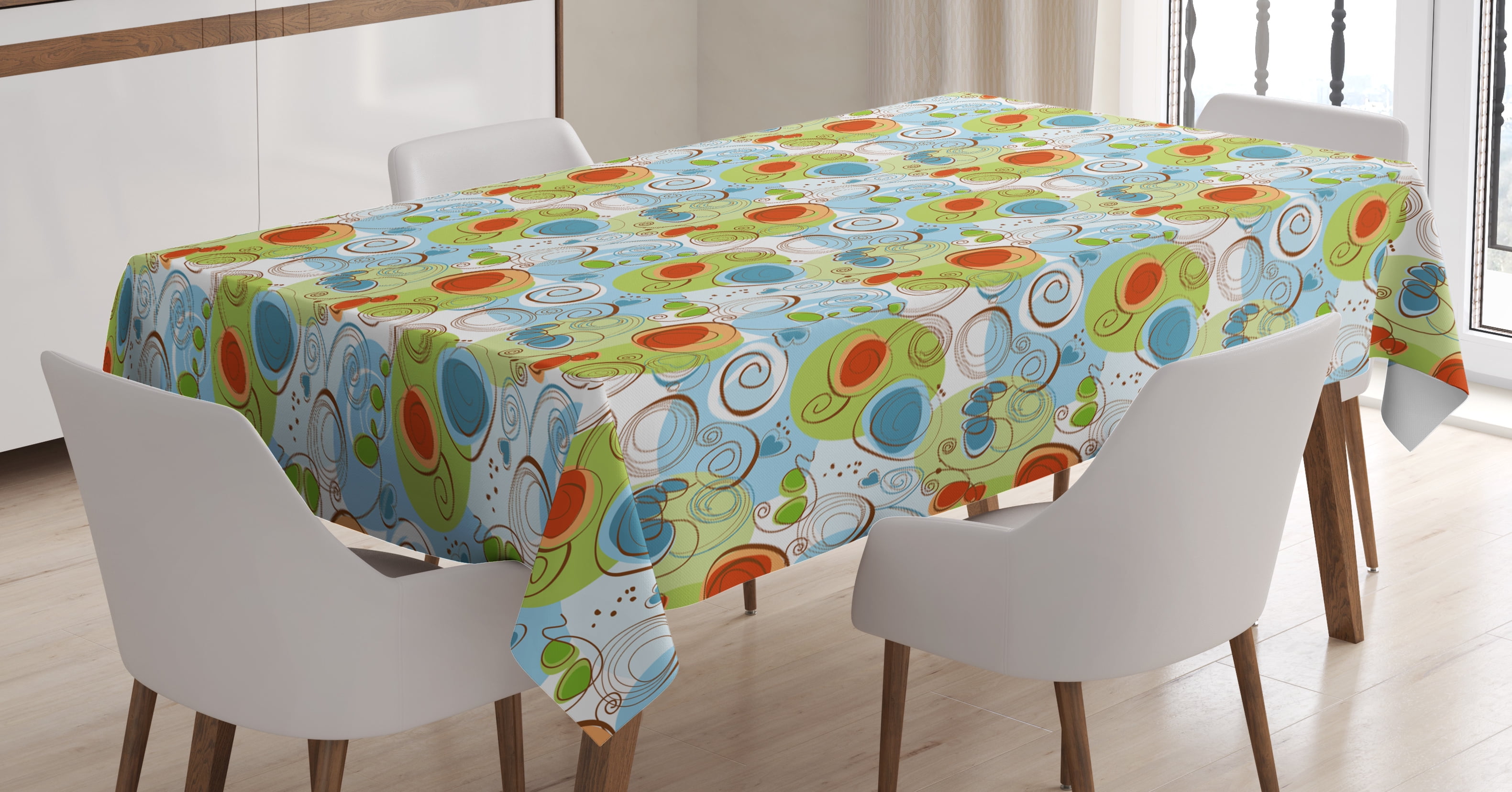 Funky Tablecloth, Whimsical Fun Pattern with Random Swirls Spirals