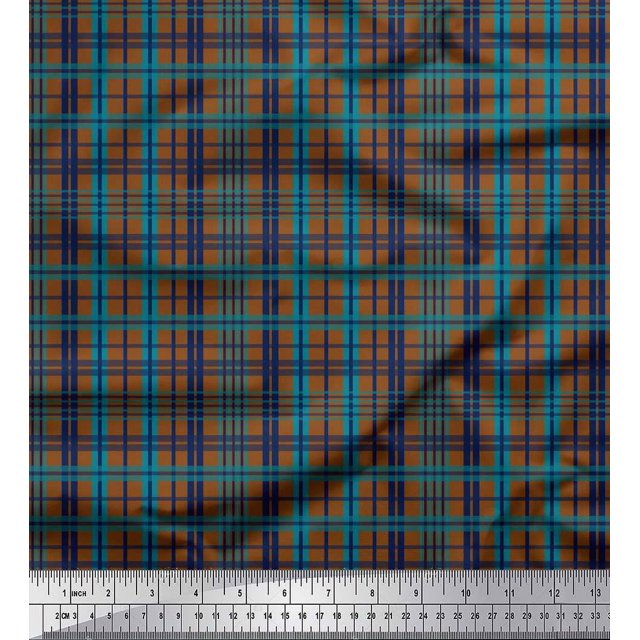 Soimoi Brown Cotton Voile Fabric Check Check Print Sewing Fabric Yard 42 Inch Wide