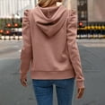 thumbnail image 3 of Hauaitttt Women Casual Puff Long Sleeve Hoodies Drawstring Pullover Sweatshirts Loose Fit Solid Shirts Fall Fashion Sweatshirt Zipper Tunic Women with Pocket Sweatshirts Women Graphic Sweatshirts, 3 of 5