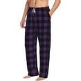 thumbnail image 2 of Uemuo Purple Black Plaid Pattern Men's Wide Leg Palazzo Lounge Pants with Pockets Light Weight Loose Comfy Casual Pajama Pants-Medium, 2 of 9