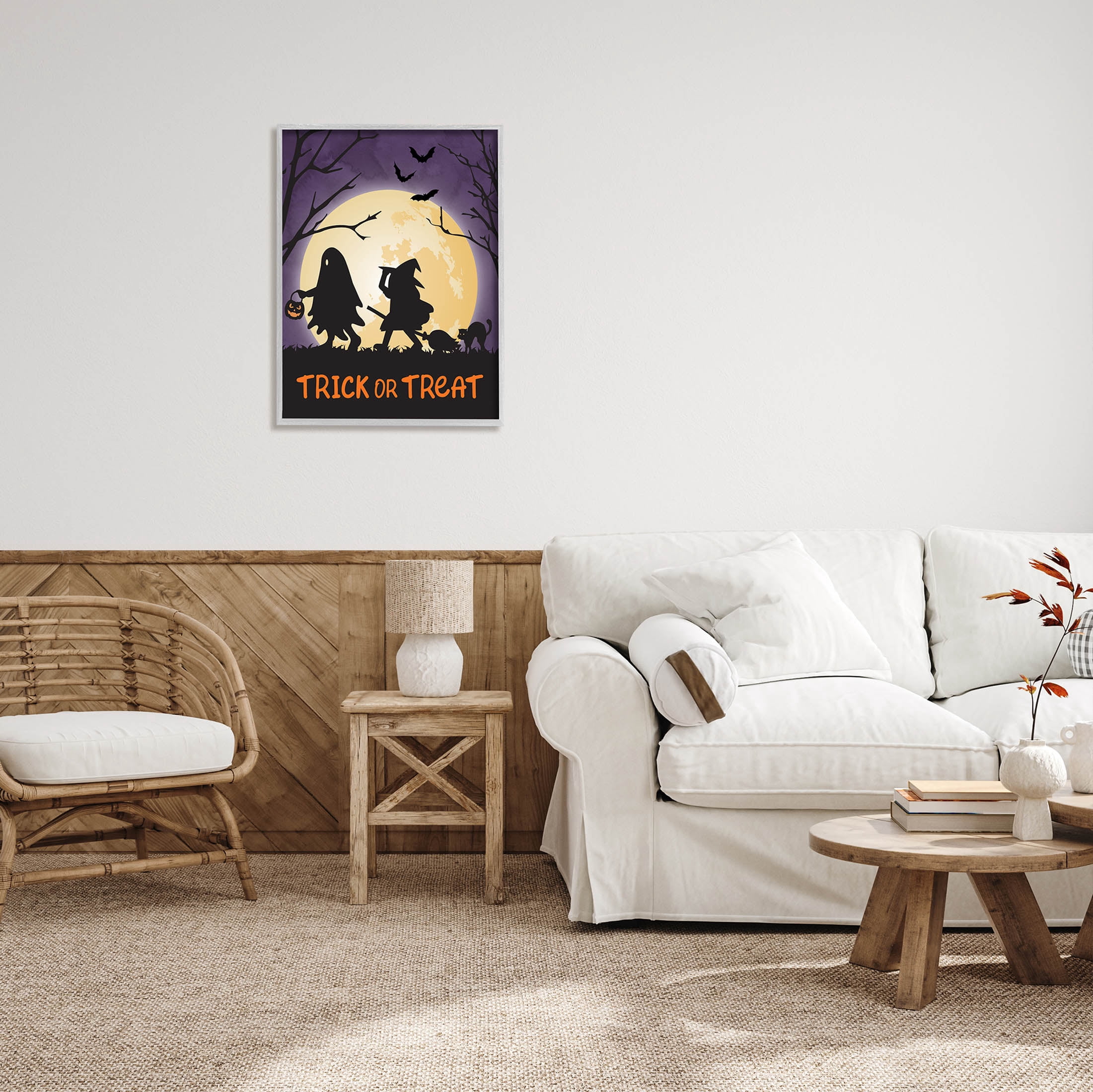 Stupell Industries Trick Or Treat Halloween Silhouettes Graphic Art Gray Framed Art Print Wall Art, Design by Linda Birtel