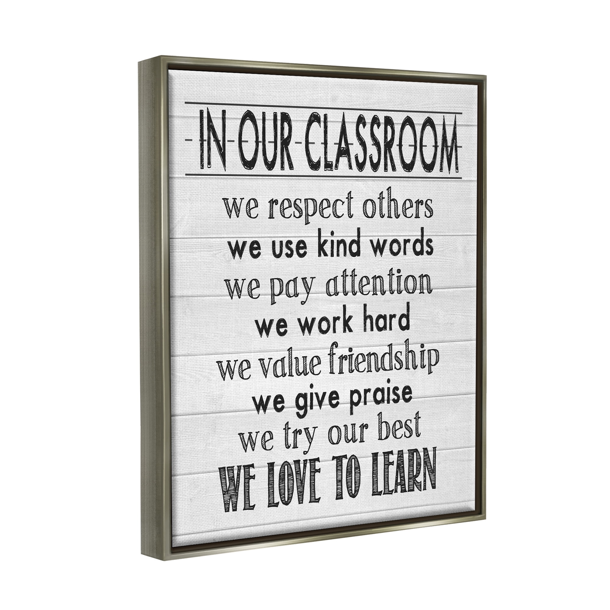 Stupell In Our Classroom Teacher Sign Inspirational Painting Gray Floater Framed Art Print Wall Art