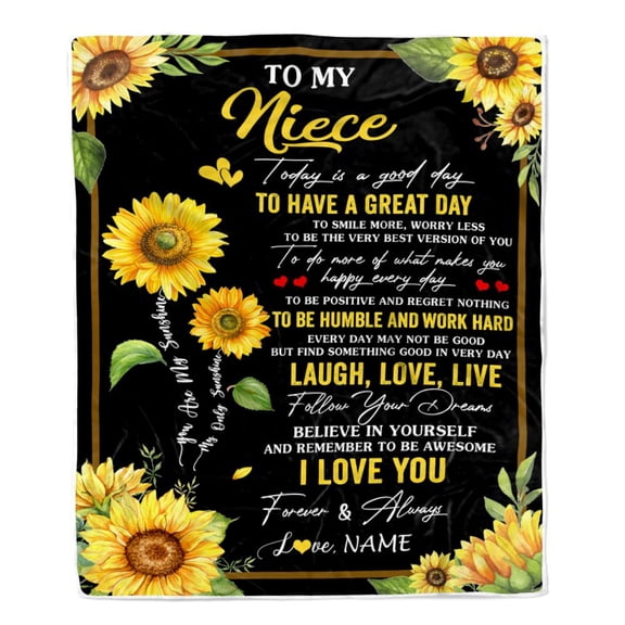 To My Niece Sunflower Blanket From Aunt Uncle Every Day Laugh Love Live Niece Birthday Graduation Fleece Blanket, 30x40in Fleece Blanket