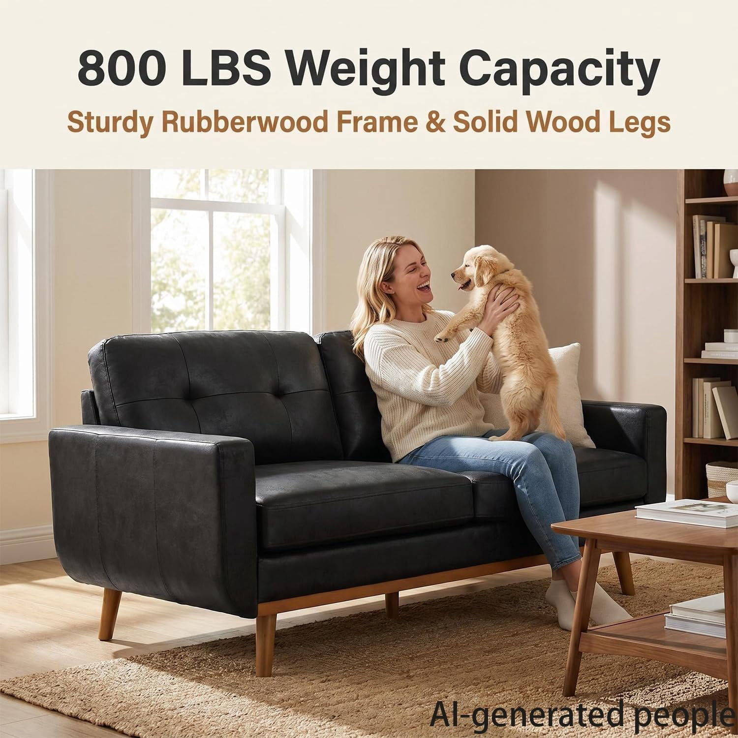 MOONMISS 65" Loveseat Couch, Modern Small Sofa With Walnut Wood Legs 2-seater Fabric Upholstered Mini Sofa Couches For Small Space,living Room Bedroom Office Dorm Apartment,Black