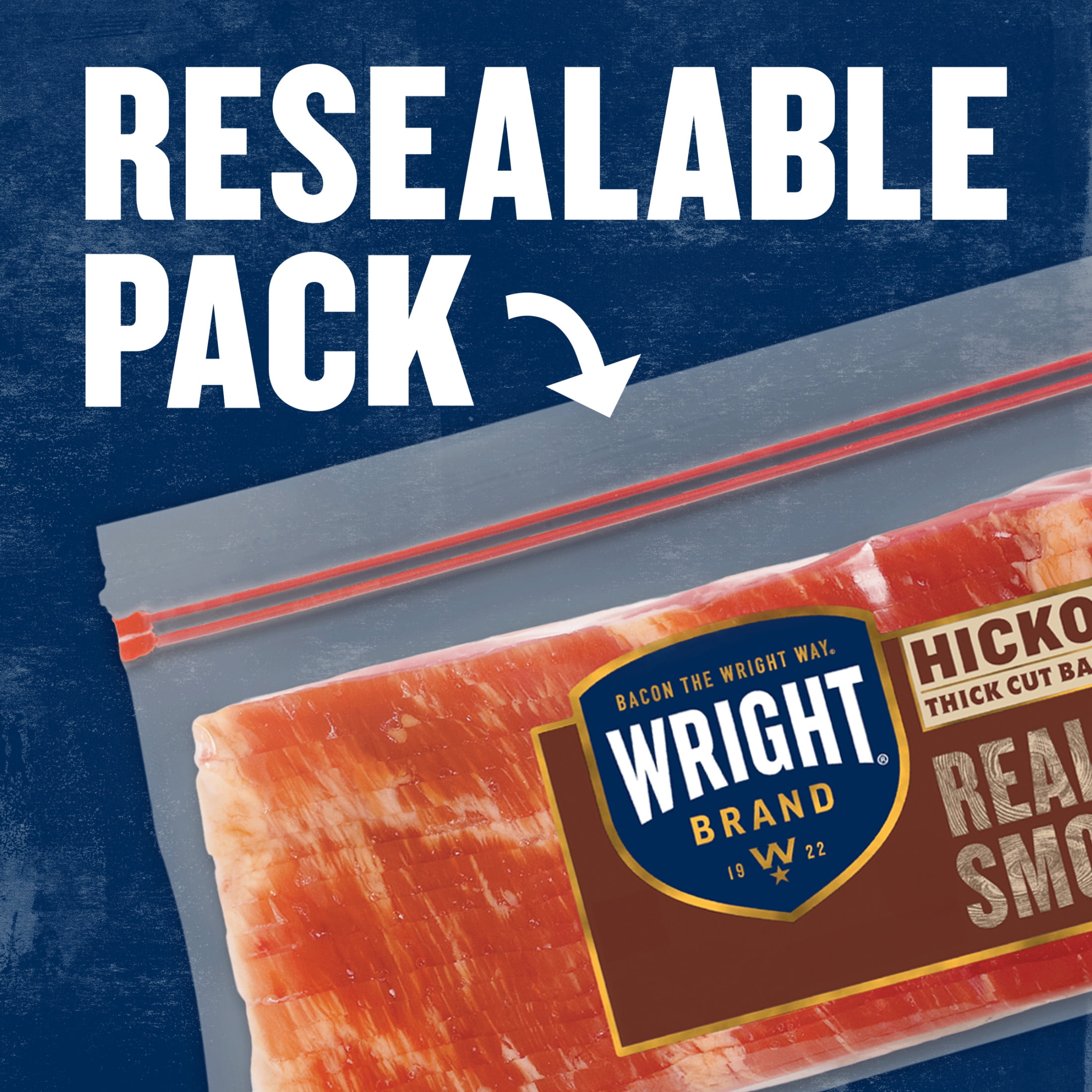 Wright Brand Hickory Real Wood Smoked Thick Cut Sliced Refrigerated Bacon, 24 oz