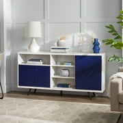 Gap Home Modern Sliding Door TV Stand for TV's Up to 65", White/Blue