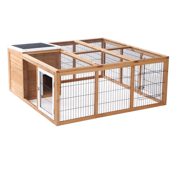 Rabbit Hutch Bunny Cage - Indoor Outdoor Waterproof Rabbit House, Guinea Pig Cage - 2 Rabbit Capacity, Natural Wood