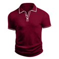 thumbnail image 5 of Men's Vertical Ribbed Polo Shirt Short Sleeve Contrast Piping Trim Stretch Collared Golf Top Casual Business Summer Shirt, 2XL, 5 of 7