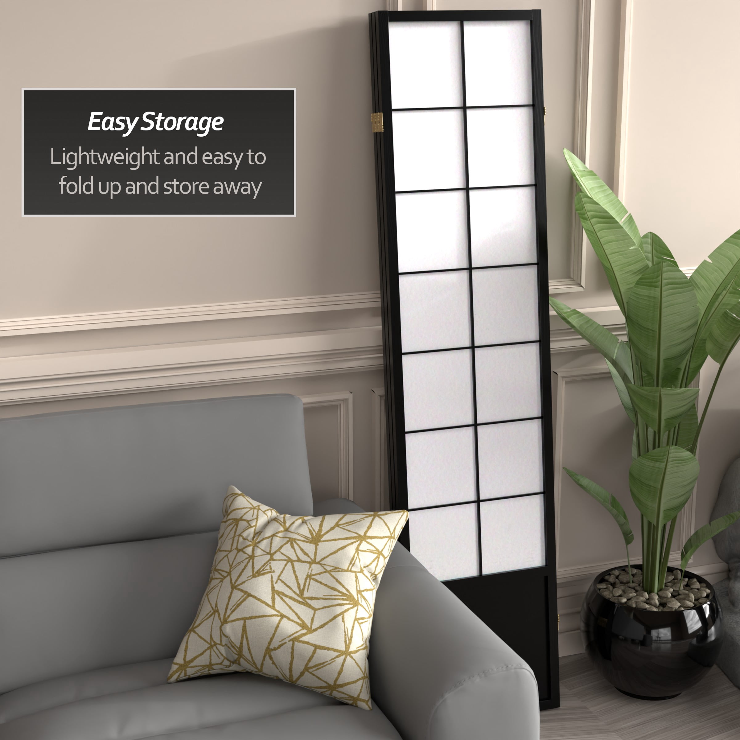 6 ft. Tall Premium Japanese Design Wide Window Pane Screen - Black - 3 Panels