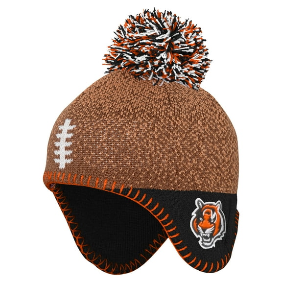 Preschool-Brown Cincinnati Bengals Football Head Knit Hat with Pom
