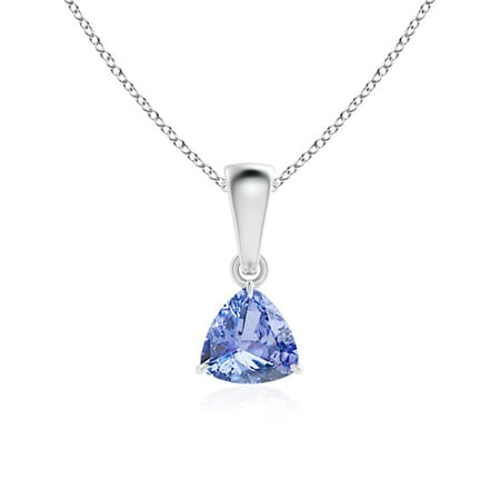14k Tanzanite Jewelry Set - Claw-Set Trillion Tanzanite Solitaire Pendant in 14K White Gold (5mm Tanzanite) - SP0750T-WG-A-5