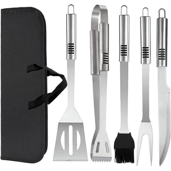 Grill Tools Set,Stainless Steel Grill Set for Men, 6pc BBQ Tools Grilling Accessories Kit with Spatula,Fork,Knife,Brush,Tongs & Carry Bag Grill Utensils Set for Outdoor Grill