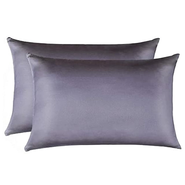 Fundas de almohada de seda Jocoku, 100% seda de morera, estándar, gris, juego de 2