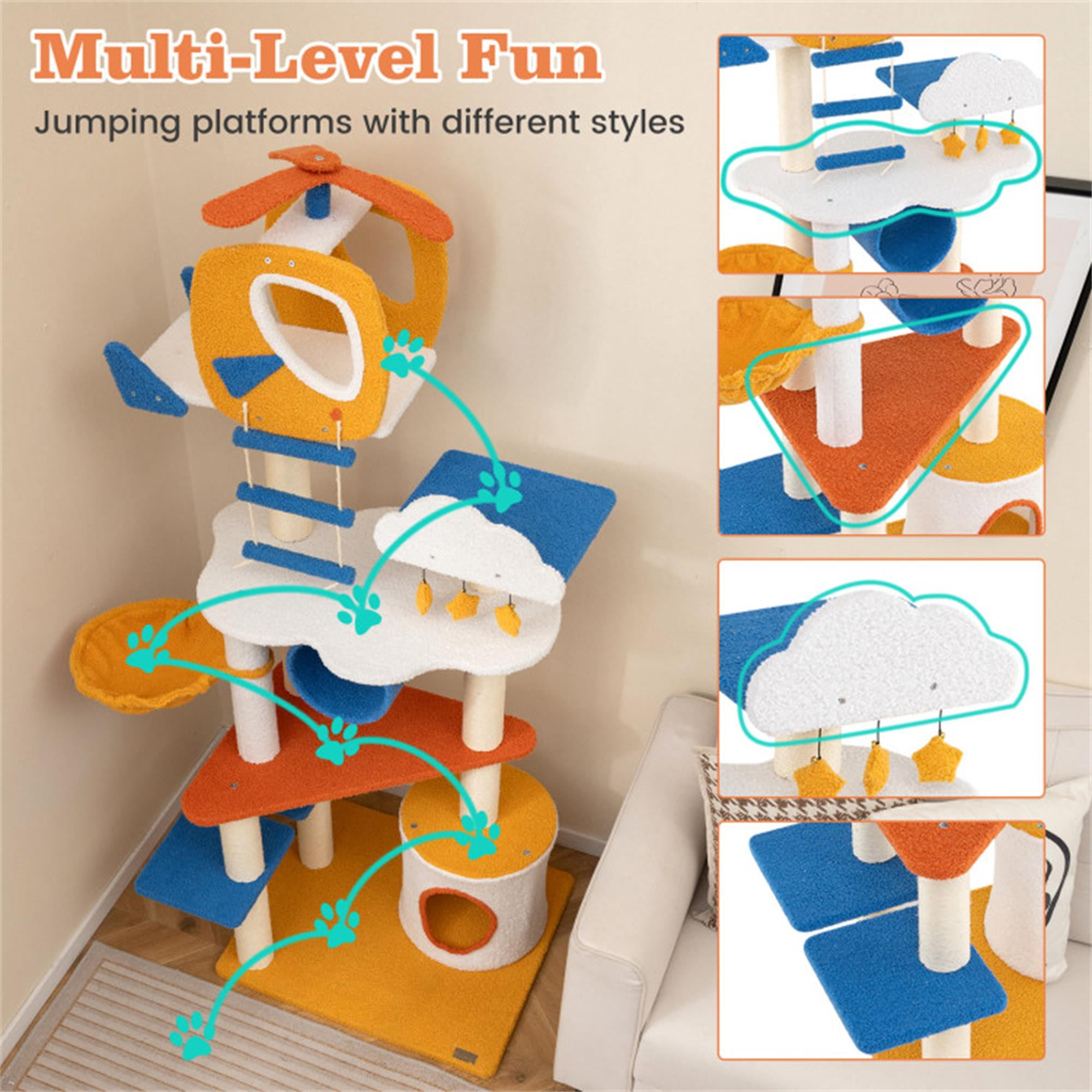 Kadyn 70" Cat Tree Tower with Scratching Posts and Platform, Cat Condo Aviation-themed Cat Activity Center Play for Kittens, Multicolor