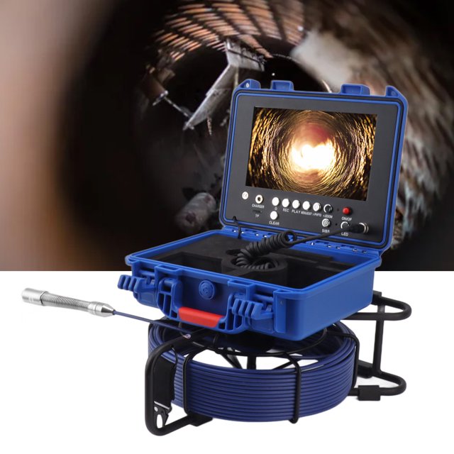 Pipe Inspection Camera, Portable Waterproof Sewer Inspection Camera Kit HD Screen 30M 1080P IP68 Waterproof With 16GB Card Endoscope Video Plumbing System