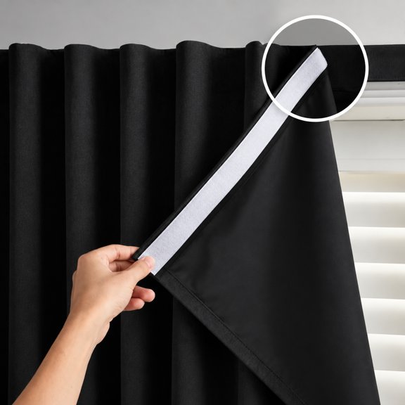 No Drill Blackout Curtains, Self-Adhesive Thermal Insulated Window Drapes 35"X48“