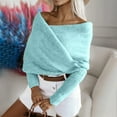 thumbnail image 4 of Htigea Off the Shoulder Sweaters for Women Elegant Crisscross Wrap Knit Sweater Batwing Sleeve Pullover Sweater Tops Light Blue Free Size, 4 of 9
