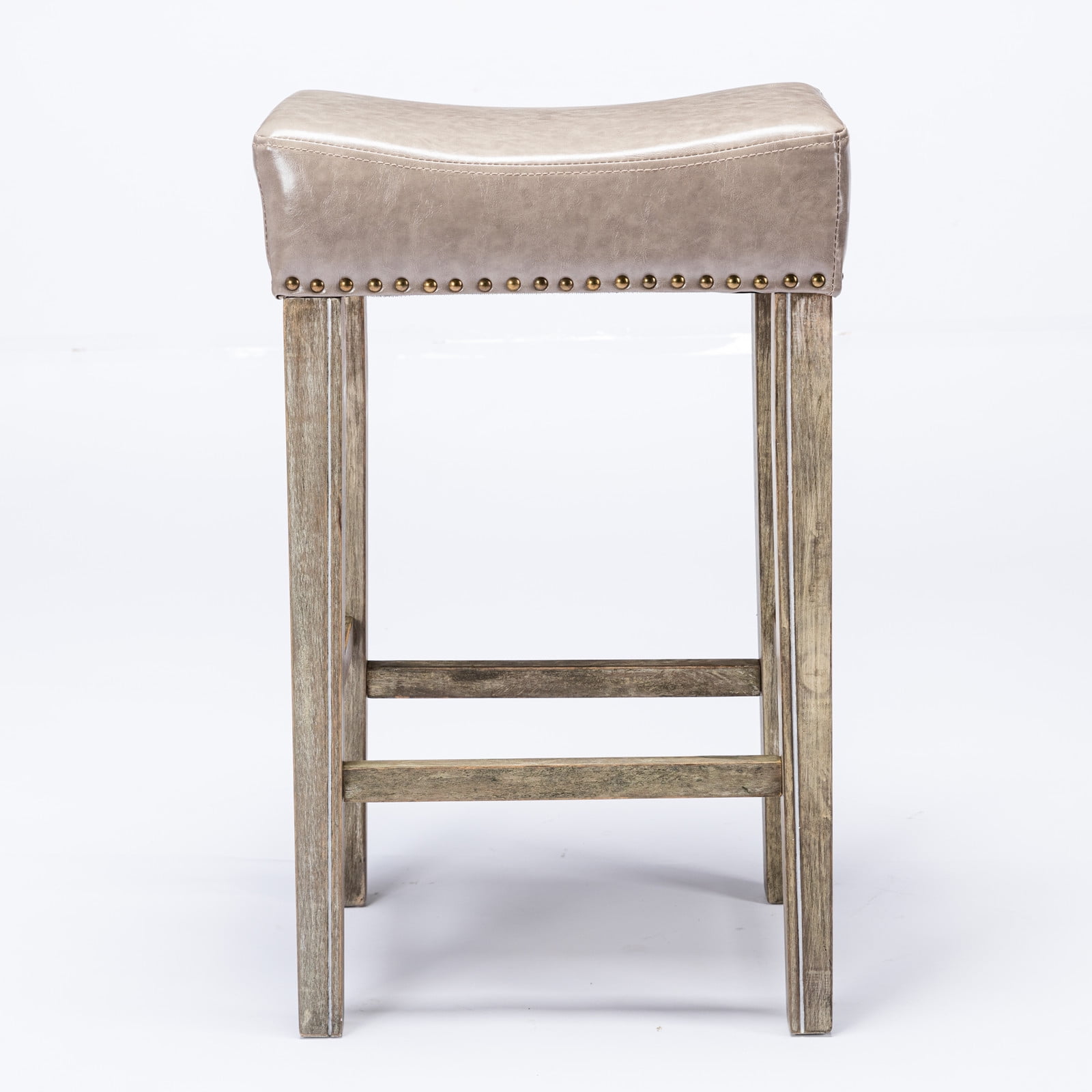 Hommoo Saddle Stool Set of 2, 29 Inch Bar Stools with Faux Leather, PU Leather Backless Bar Height Stools, Gray