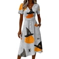 thumbnail image 5 of Women's Halloween Dress 2026 V-Neck Short Sleeve Wrap Midi Dress Spooky Halloween Print Halloween Cosplay Costumes, 5 of 5