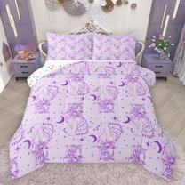 Castle Fairy Tiger Jungle Wildlife 3 Pieces Queen Comforter Set for Female Men Women,Animal Leopard Ultra Soft Bedding Sets,Purple Stars Moon Bedding Comforter Set Breathable,Super Cozy Room Decor