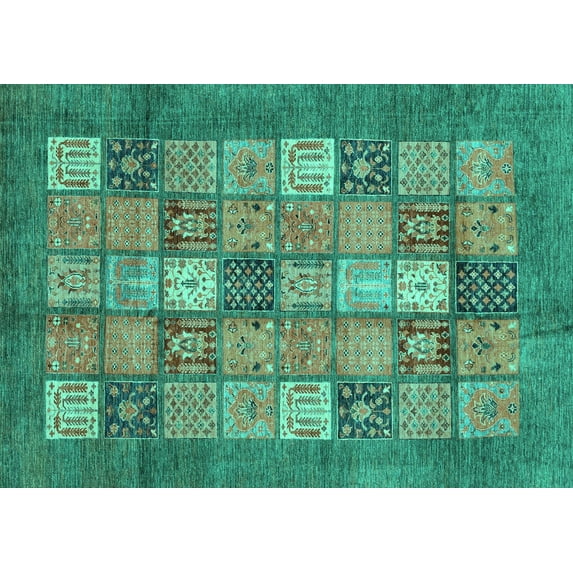 Ahgly Company Machine Washable Indoor Rectangle Abstract Turquoise Blue Modern Area Rugs, 7' x 10'