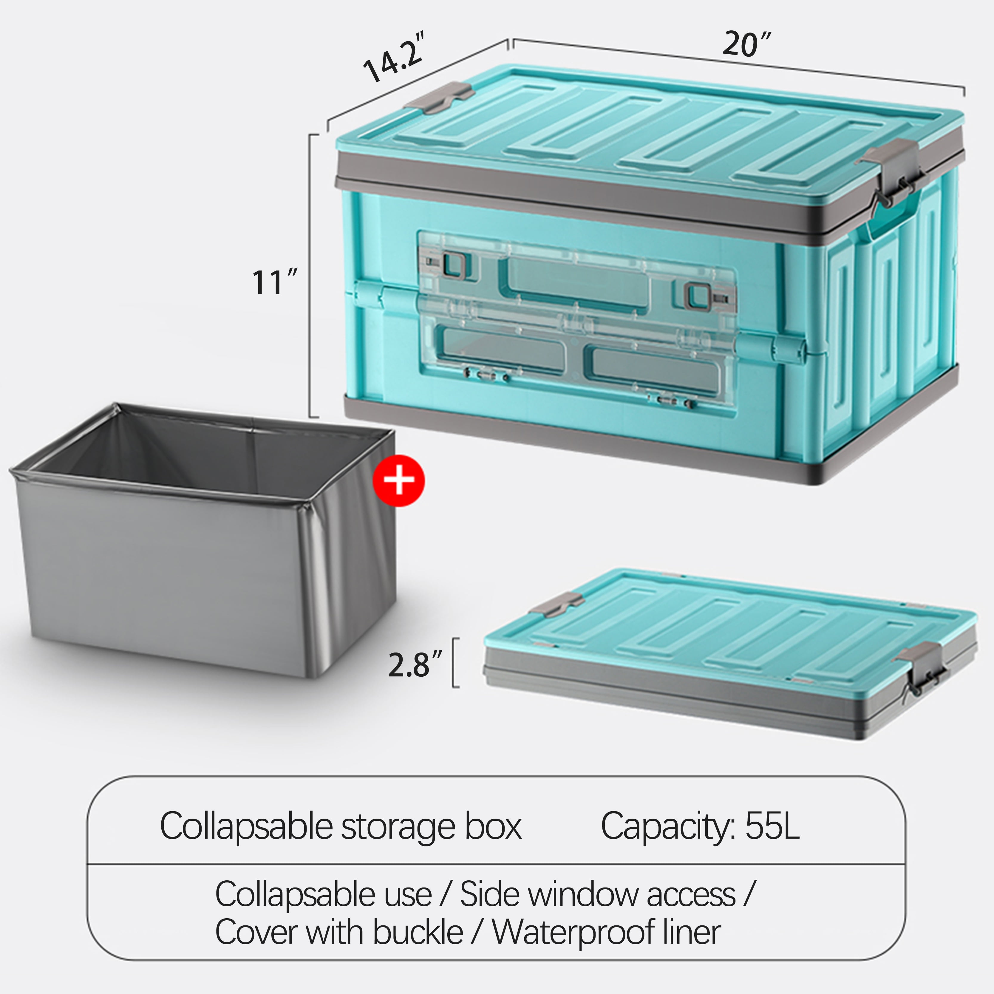 Lid Travel and Camp//with Waterproof Bag Yafeco 55L Collapsible Car Trunk Storage Box Undeformed Plastic Odorless Car Trunk Organizer Reusable Folding Moving Box Perfect for Home,SUV Family Vans