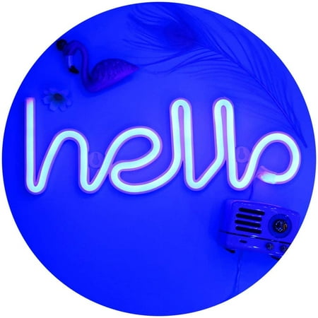 

JUSTUP LED Hello Neon Signs Letter Lights Room Decor Battery or USB Powered 4.5V Art LED Decorative Lights Night Lights Indoor for Home Bedroom Office Dorm Party (Blue)