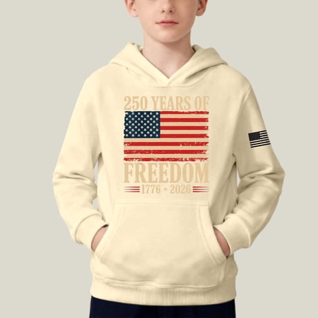 Boys Hoodies Kids Patriotic Print Hooded Long Sleeve Pullover Top Gentle Relaxed Fit Long-Lasting Everyday Wear Boys Sweatshirts