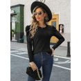 thumbnail image 4 of Long Sleeve Pleated Splicing Round Neck Waffle Top Woman, 4 of 6